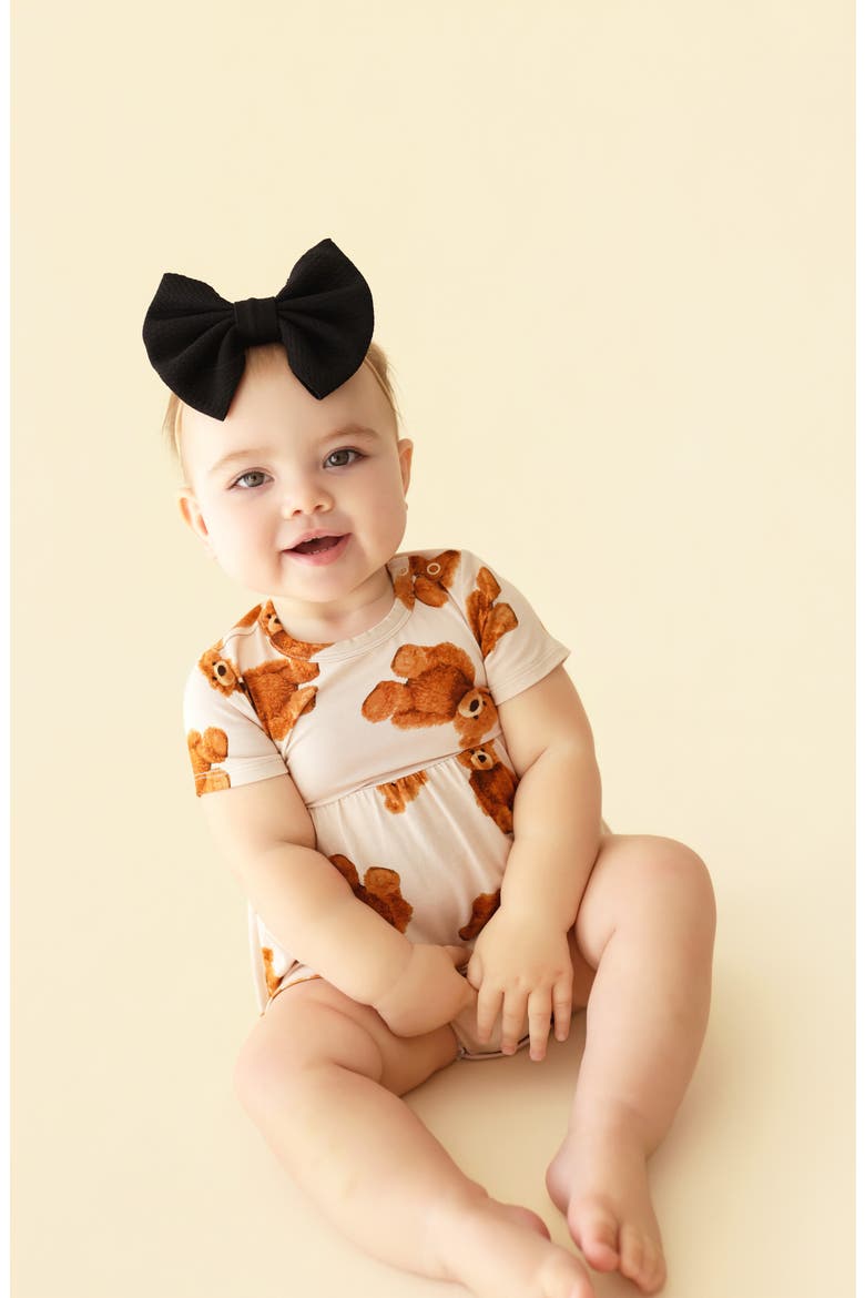 Bear Print Twirl Skirted Bodysuit, Alternate, color, BEIGE