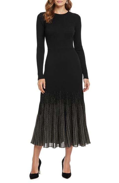 Shimmer Pleat Long Sleeve Maxi Sweater Dress