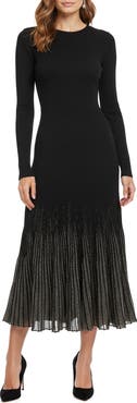 Mila Mae Shimmer Pleat Long Sleeve Maxi Sweater Dress