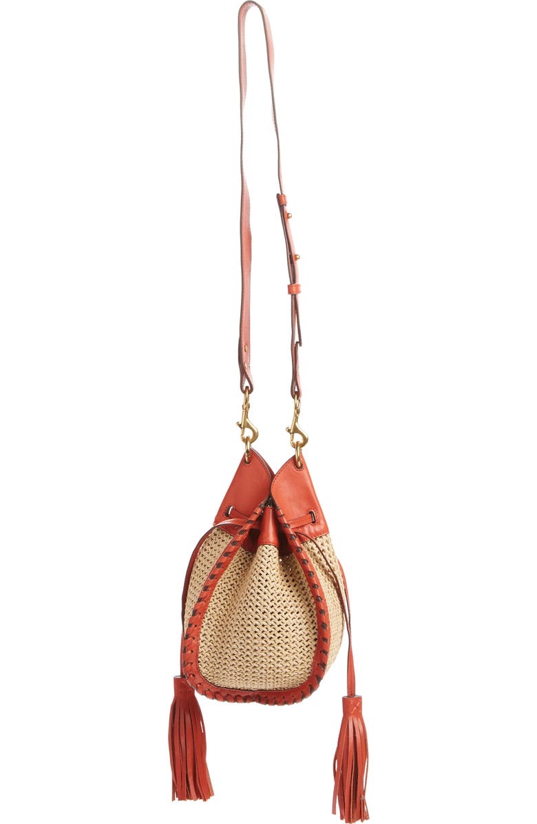 Isabel Marant Radja Tassel Woven Raffia & Leather Bucket Bag, Alternate, color,