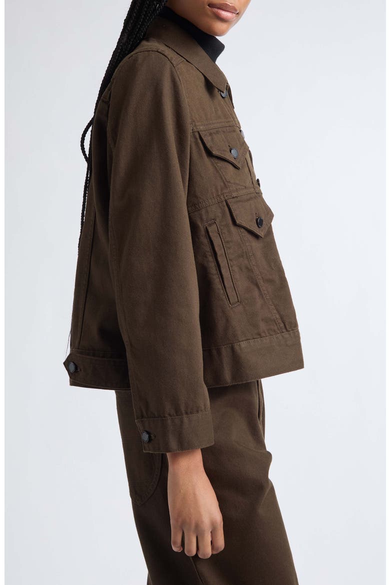 Double Pocket Boxy Cotton Denim Jacket, Alternate, color, DARK BROWN