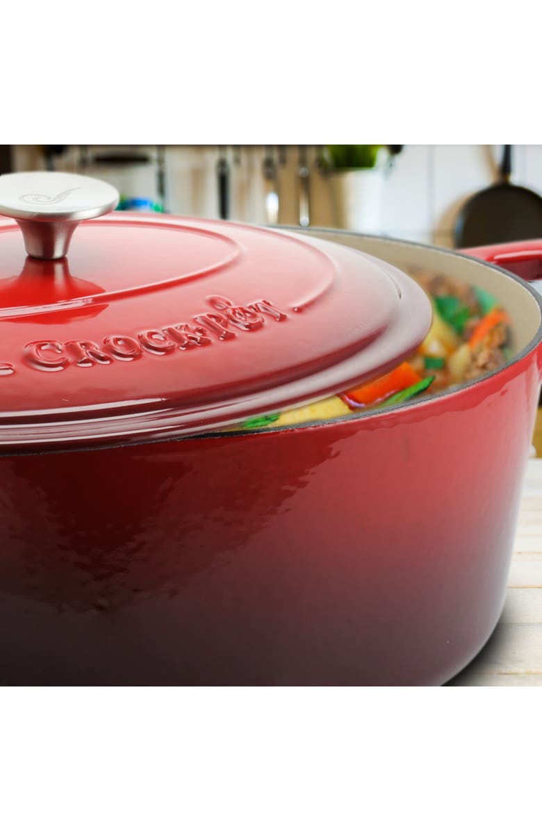 Crock-pot 7 Quart Oval Enameled Cast Iron Dutch Oven, Alternate, color, Red