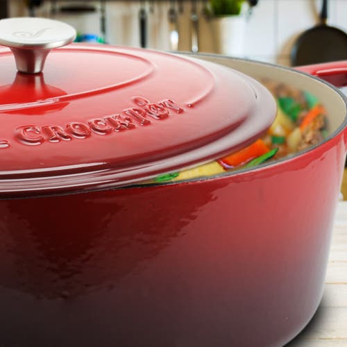 Crock-pot 7 Quart Oval Enameled Cast Iron Dutch Oven In Red