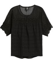 Bobeau Lace Yoke Cotton Top
