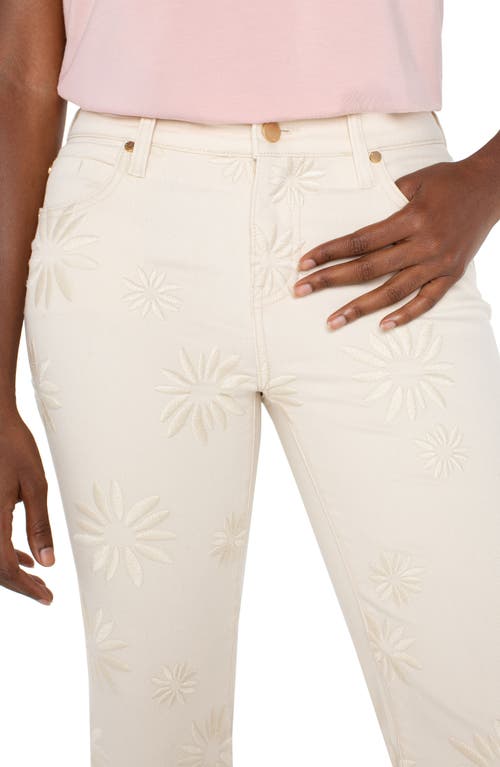 Shop Liverpool Los Angeles Hannah Floral Embroidered Frayed Crop Flare Jeans In Ecru Abstrct Floral