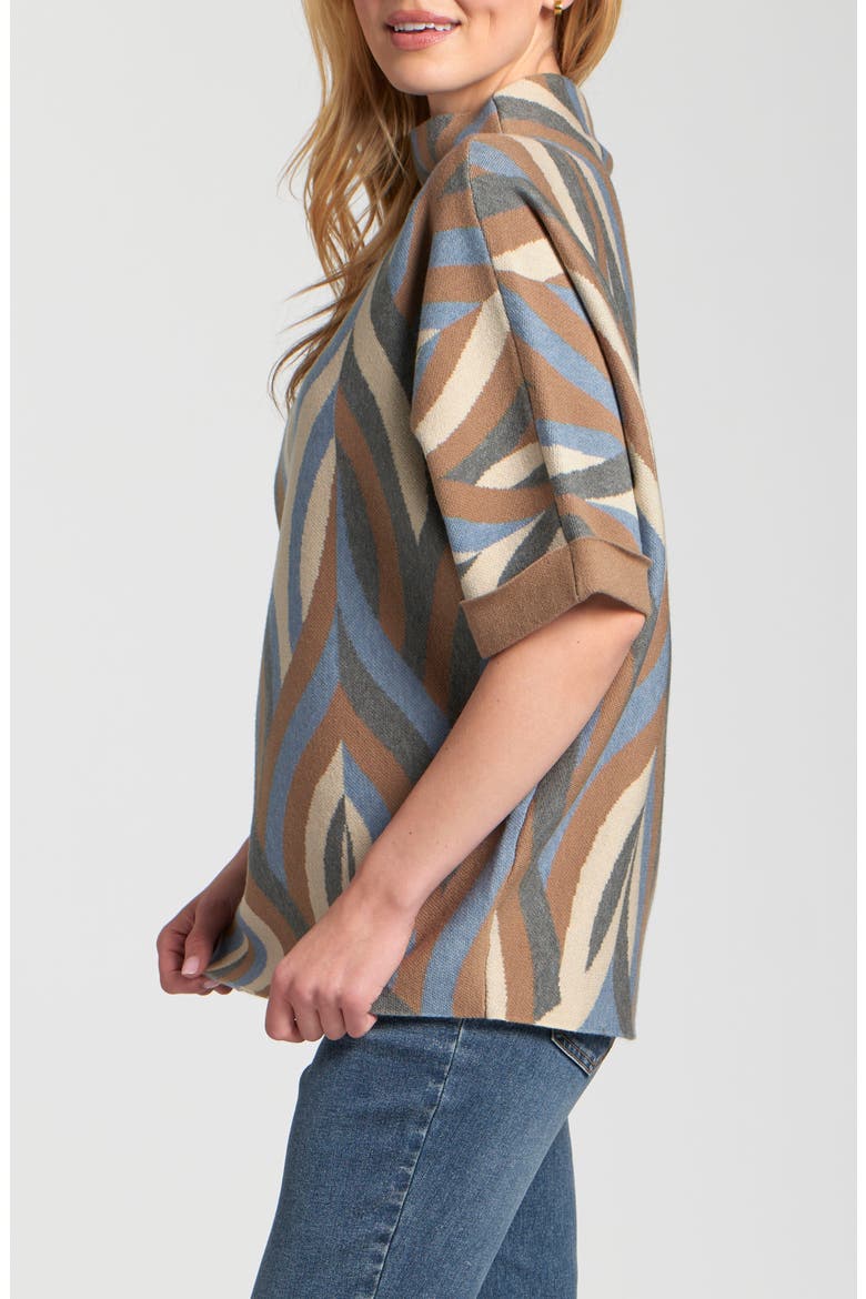 Interlacing Lines Cowl Neck Sweater, Alternate, color, BEIGE/ BLUE/ MOCHA