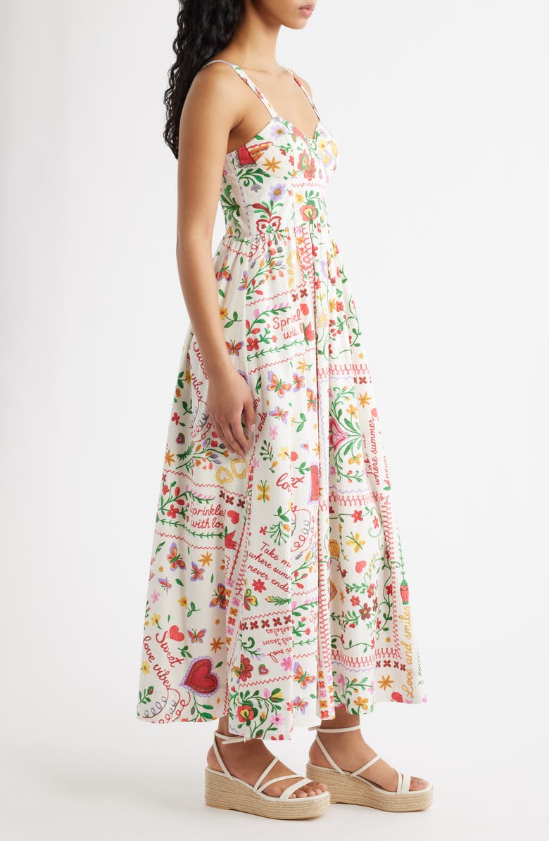 MOON RIVER Floral Cotton Midi Sundress, Alternate, color, Off White Multi