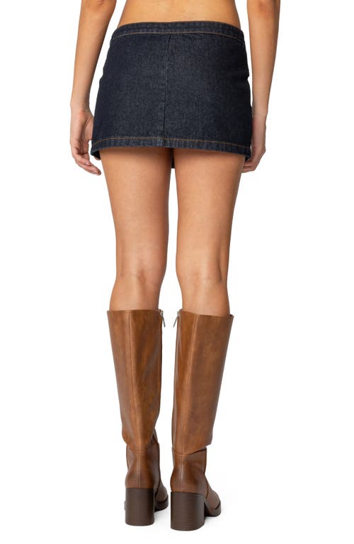 Edikted Keira Buckle Denim Miniskirt In Dark-blue