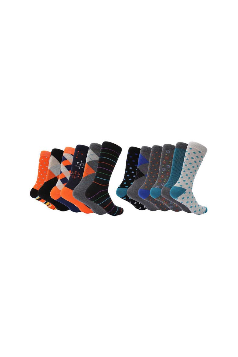 Patterned Cotton Blend Dress Socks 12 Pack Gift Set, Alternate, color, Grey