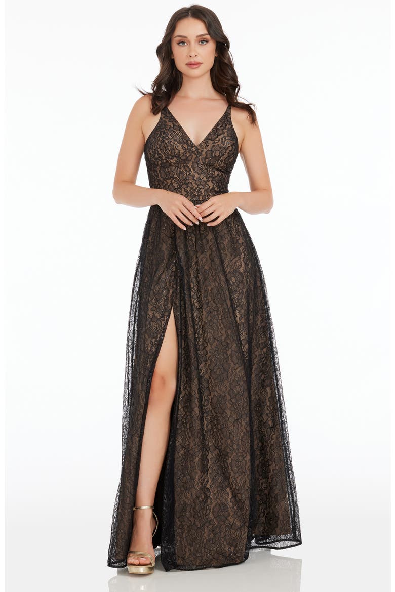 Danae Lace Gown, Alternate, color, BLACK- BEIGE