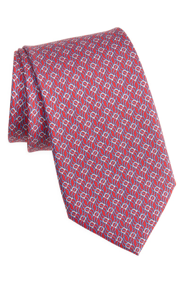 FERRAGAMO Tetris Gancini Silk Tie, Main, color, Rosso