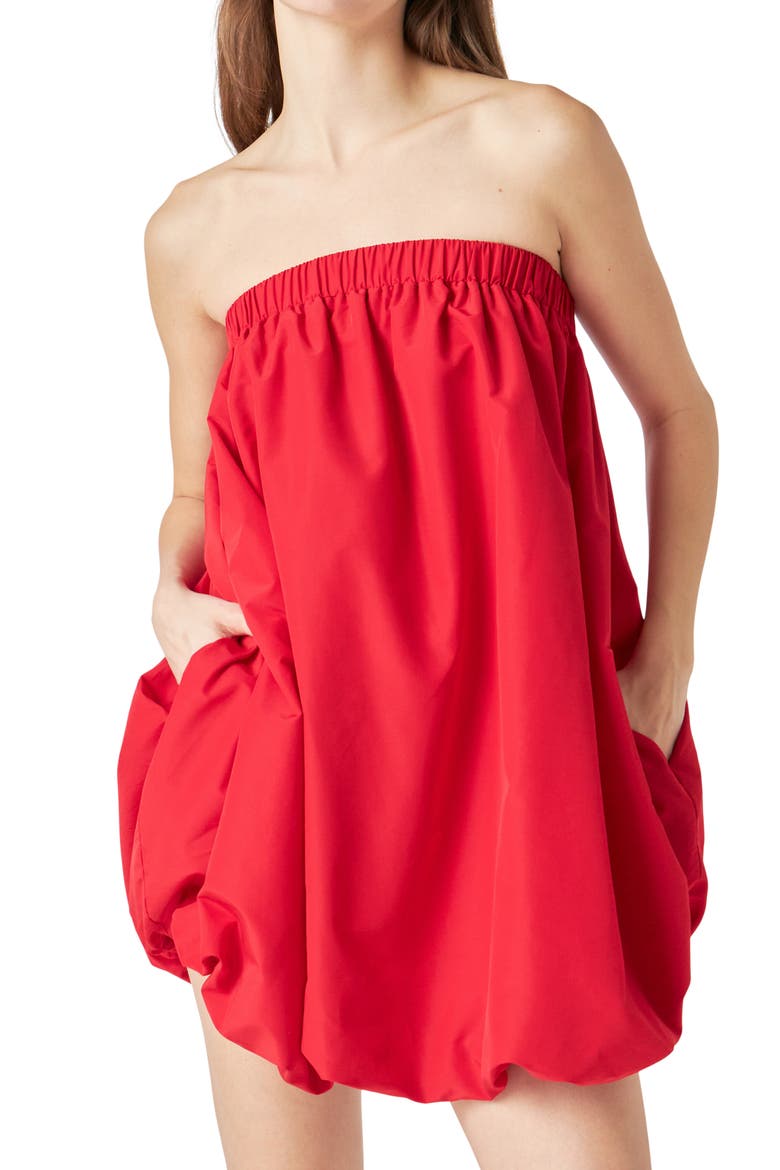 Strapless Bubble Minidress, Alternate, color, RED
