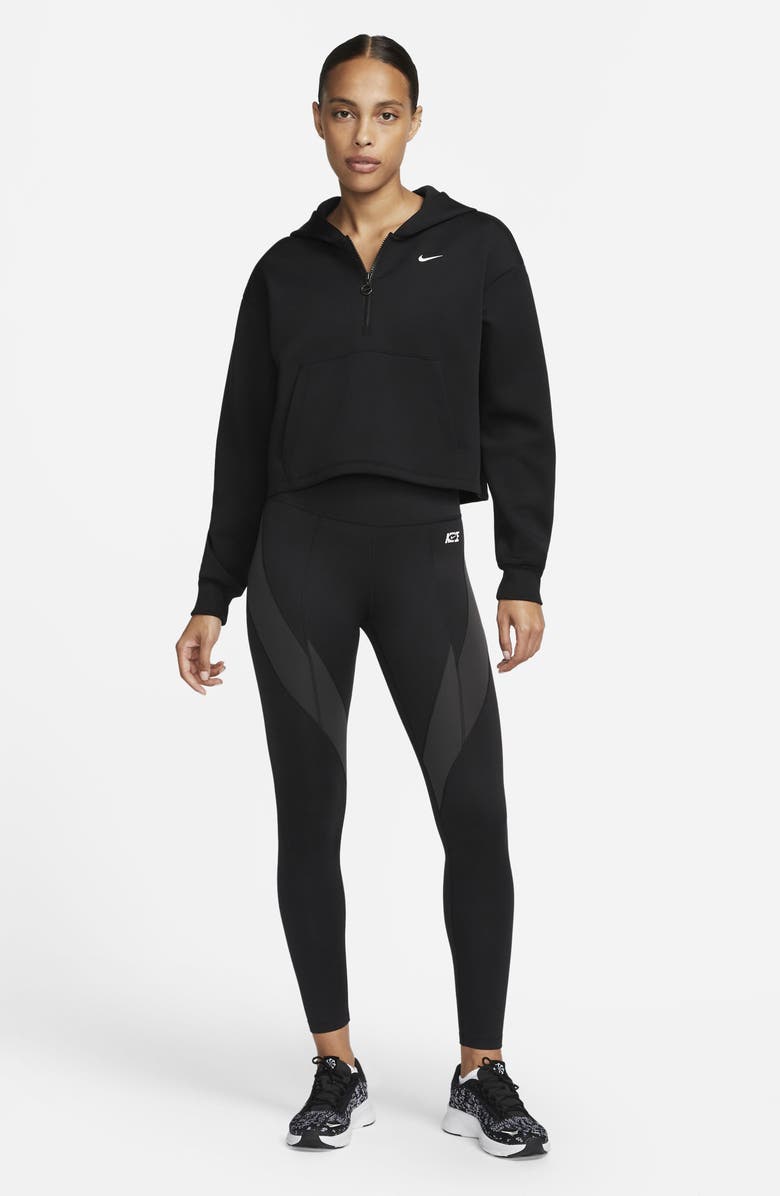 Nike Metallic Dri-FIT Half Zip Crop Graphic Logo Hoodie, Alternate, color,