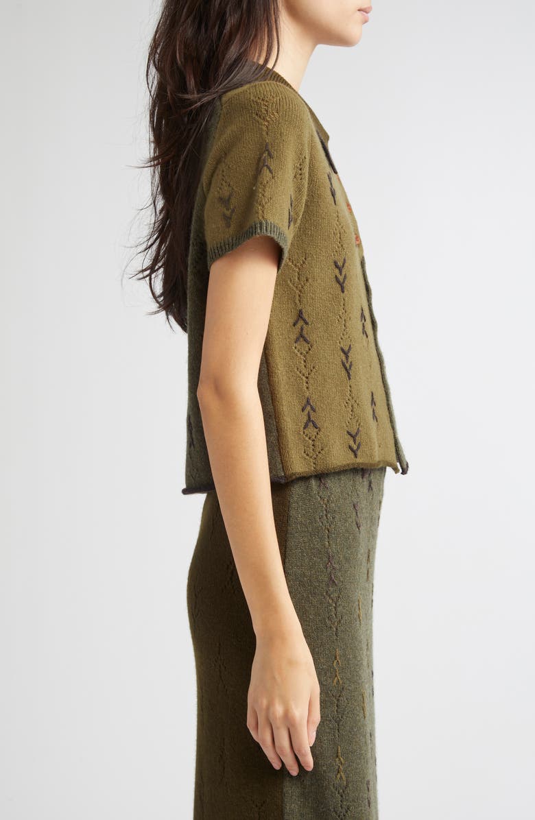 YanYan Daisy Colorblock Short Sleeve Lambswool Cardigan, Alternate, color,