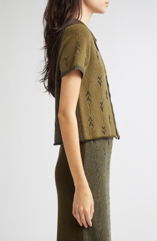 Yanyan Daisy Colorblock Short Sleeve Lambswool Cardigan In Multi