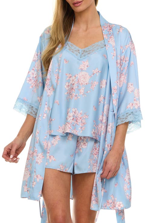 Sabrina Floral Print Satin Short Pajamas & Robe Set
