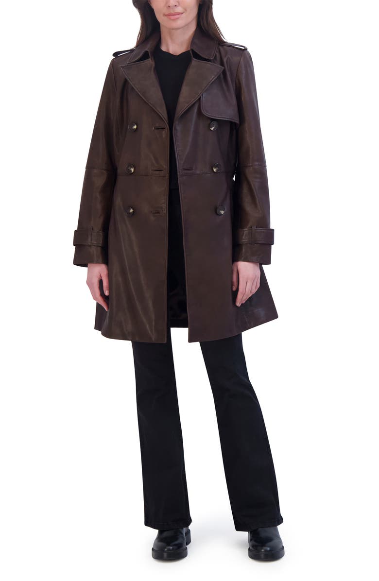 Tahari Natalie Leather Trench Coat, Alternate, color,