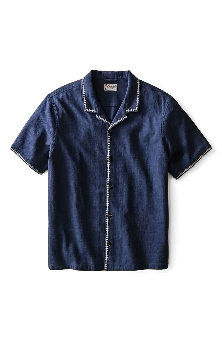 Marine Layer Embroidered Slub Cotton Camp Shirt, Alternate, color, India Ink