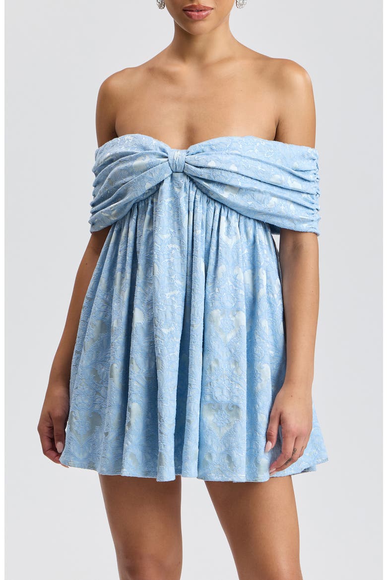 Floral Jacquard Off the Shoulder Minidress, Alternate, color, WINTER BLUE