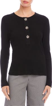 Karen Kane Rib Knit Half Placket Top