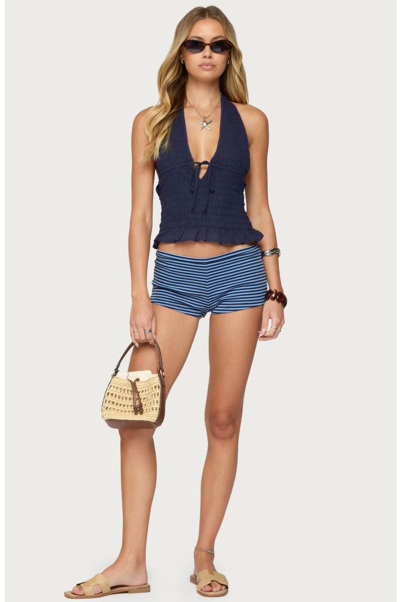 Larissa Smocked Cotton Halter Top, Alternate, color, NAVY
