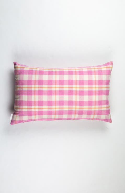 Handwoven Classic Gingham Rectangle Cotton Throw Pillow