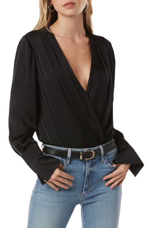 Surplice Long Sleeve Satin Bodysuit