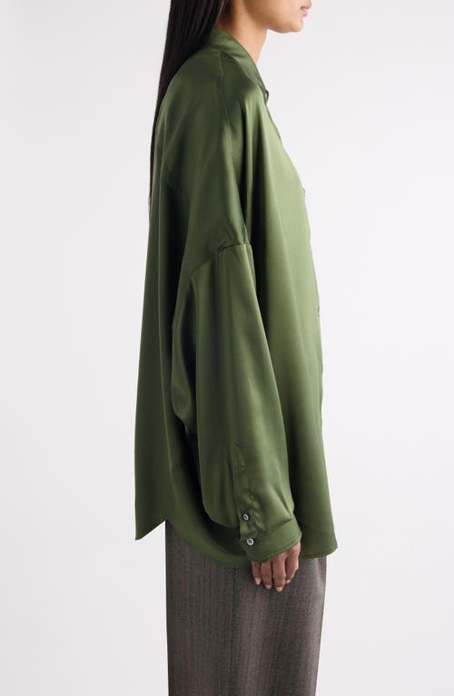Dries Van Noten Casia Stretch Silk Button-up Shirt In Green