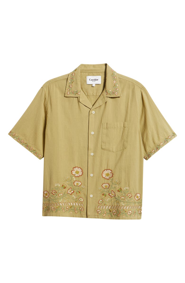 Corridor Augusta Embroidered Short Sleeve Shirt, Main, color, Olive