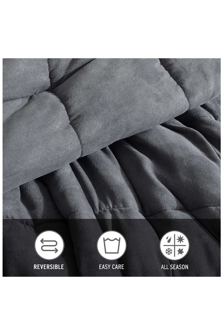 Cabin Plaid Reversible Faux Shearling Comforter Set, Alternate, color, DARK GREY