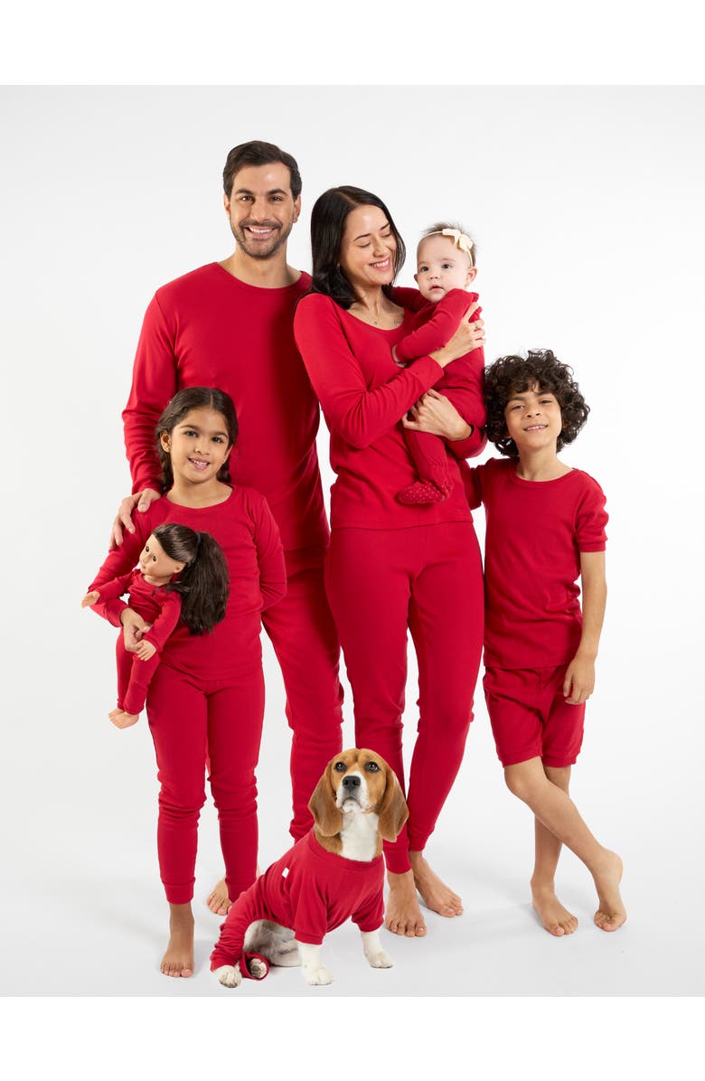 Leveret Footed Solid Cotton Matching Family Pajamas, Alternate, color, Red