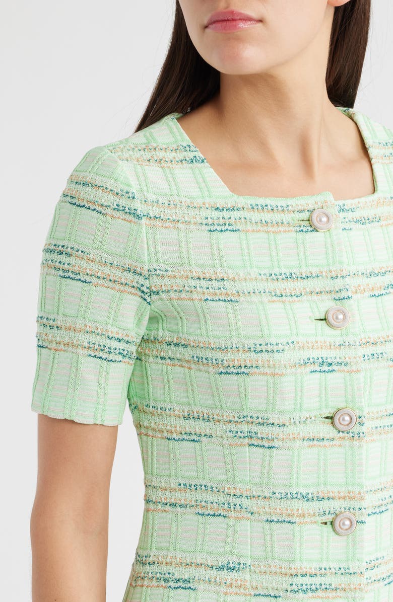 Misook Soft Plaid Knit A-Line Dress, Alternate, color, Green Multi