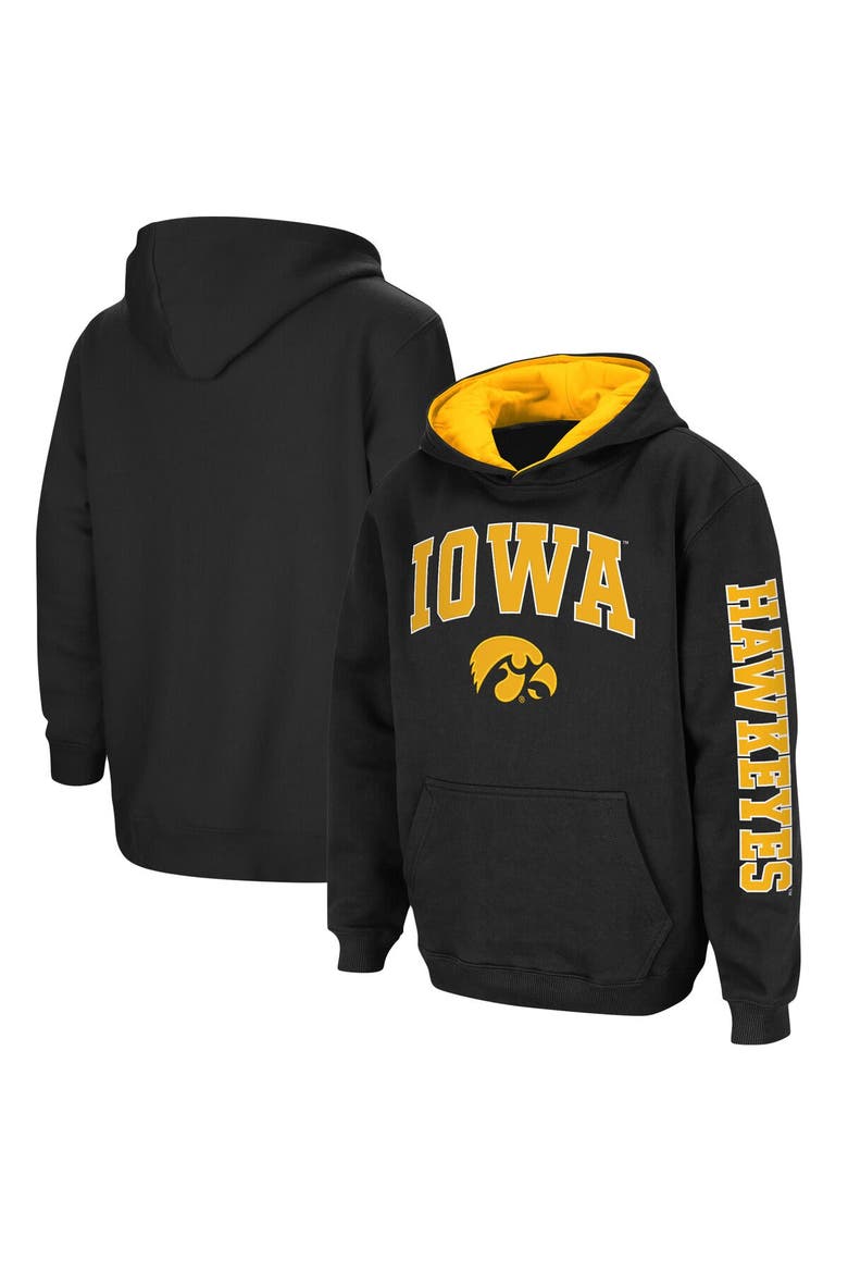Youth Colosseum Black Iowa Hawkeyes 2-Hit Team Pullover Hoodie, Main, color, Black