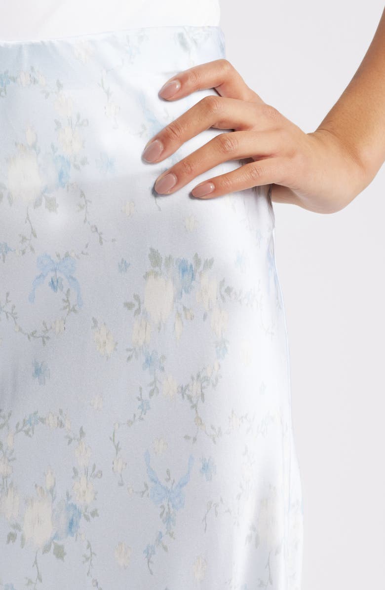 LoveShackFancy Kalo Lace Trim Satin Skirt, Alternate, color, Snowdrop Blue