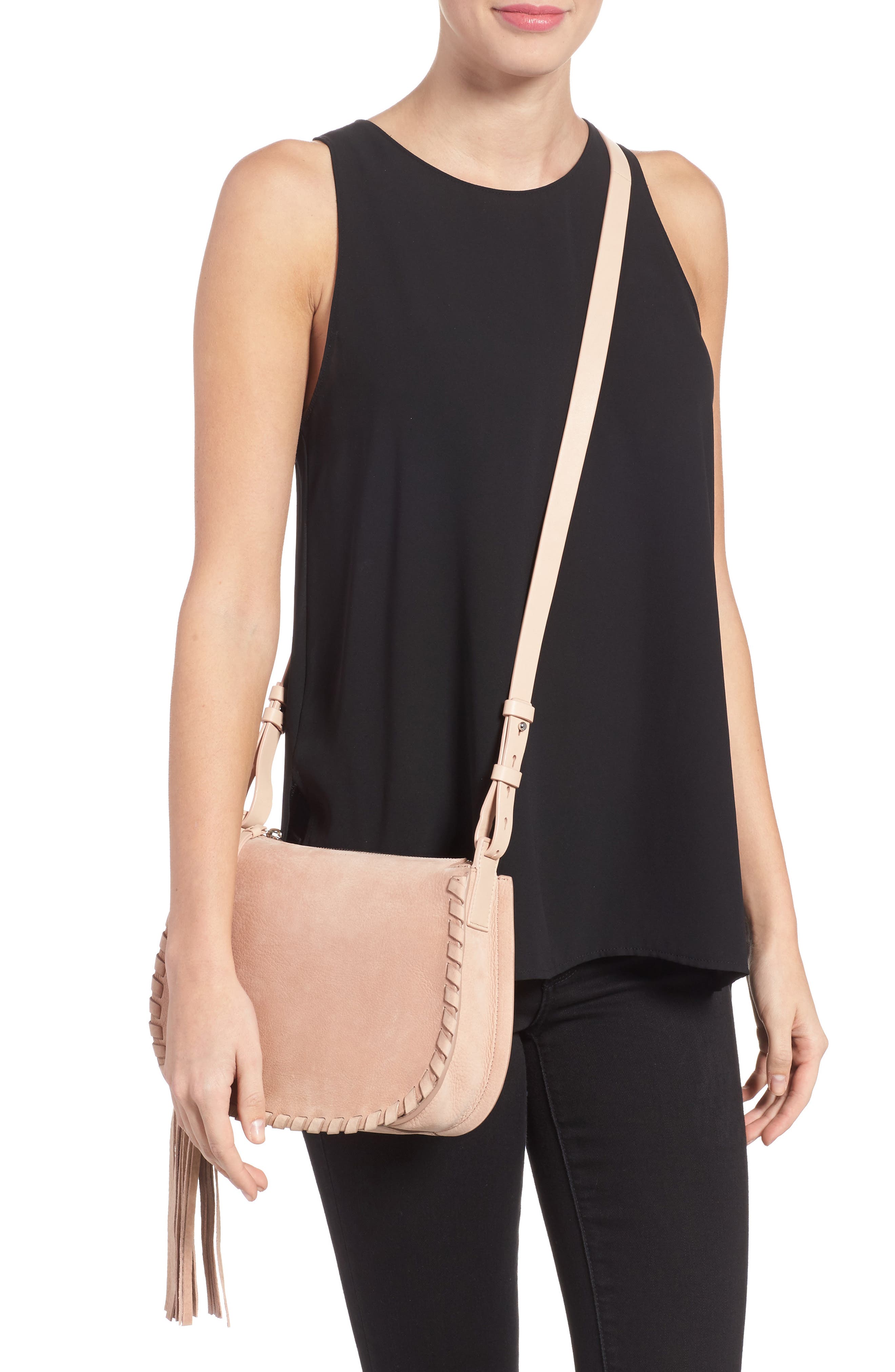Mori Suede Crossbody Bag, Alternate, color, DNUNUDE PINK