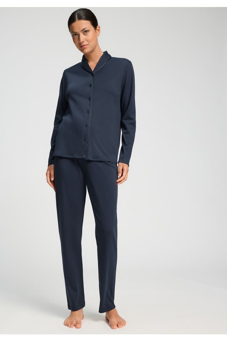Cotton Silk Button Front Cotton Pajama Set, Alternate, color, Deep Navy