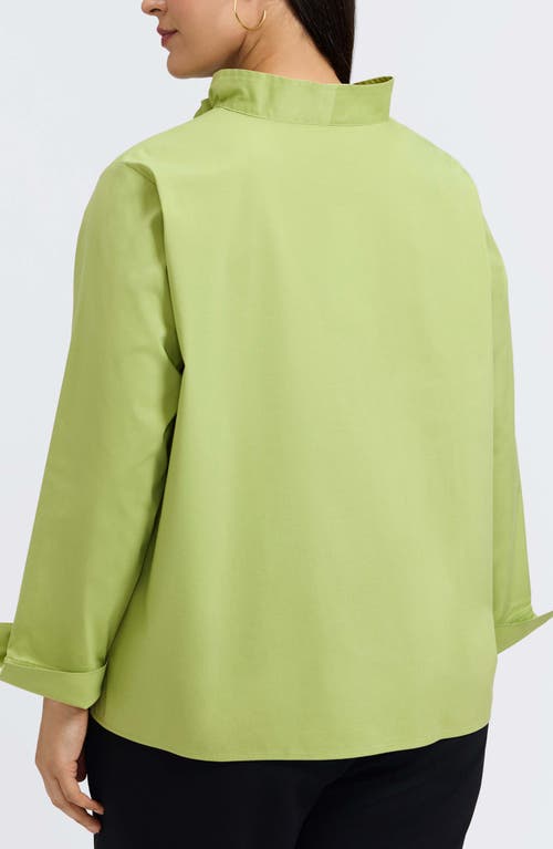 Foxcroft Tammy Ruffle Collar Cotton Blend Top In Green