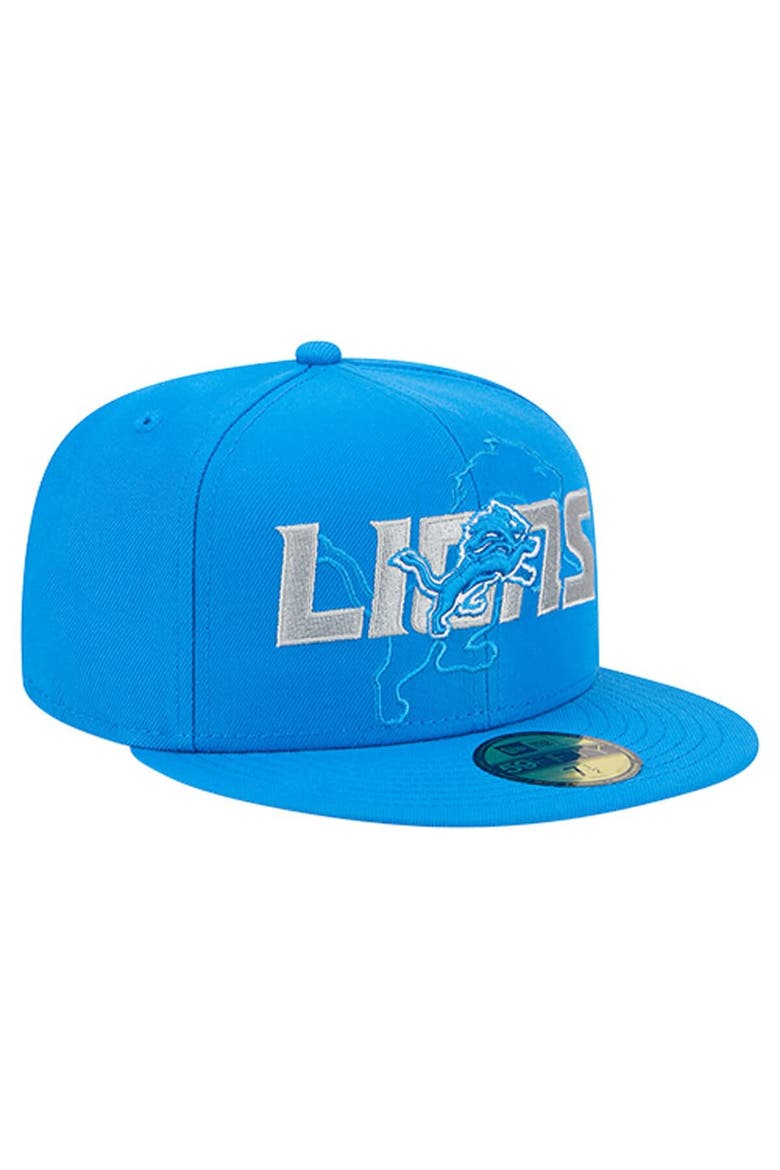 Men's New Era  Blue Detroit Lions Overlap Wordmark 59FIFTY Fitted Hat, Alternate, color, Blue