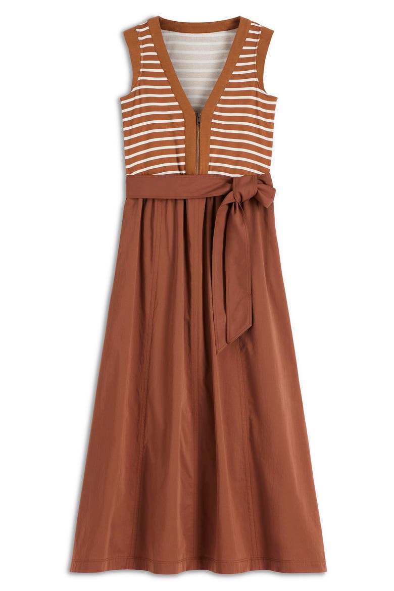 Mira Zip Front Mixed Media Midi Dress, Alternate, color, GINGER AND IVORY STRIPE