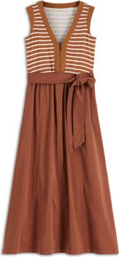 Boden Mira Zip Front Mixed Media Midi Dress