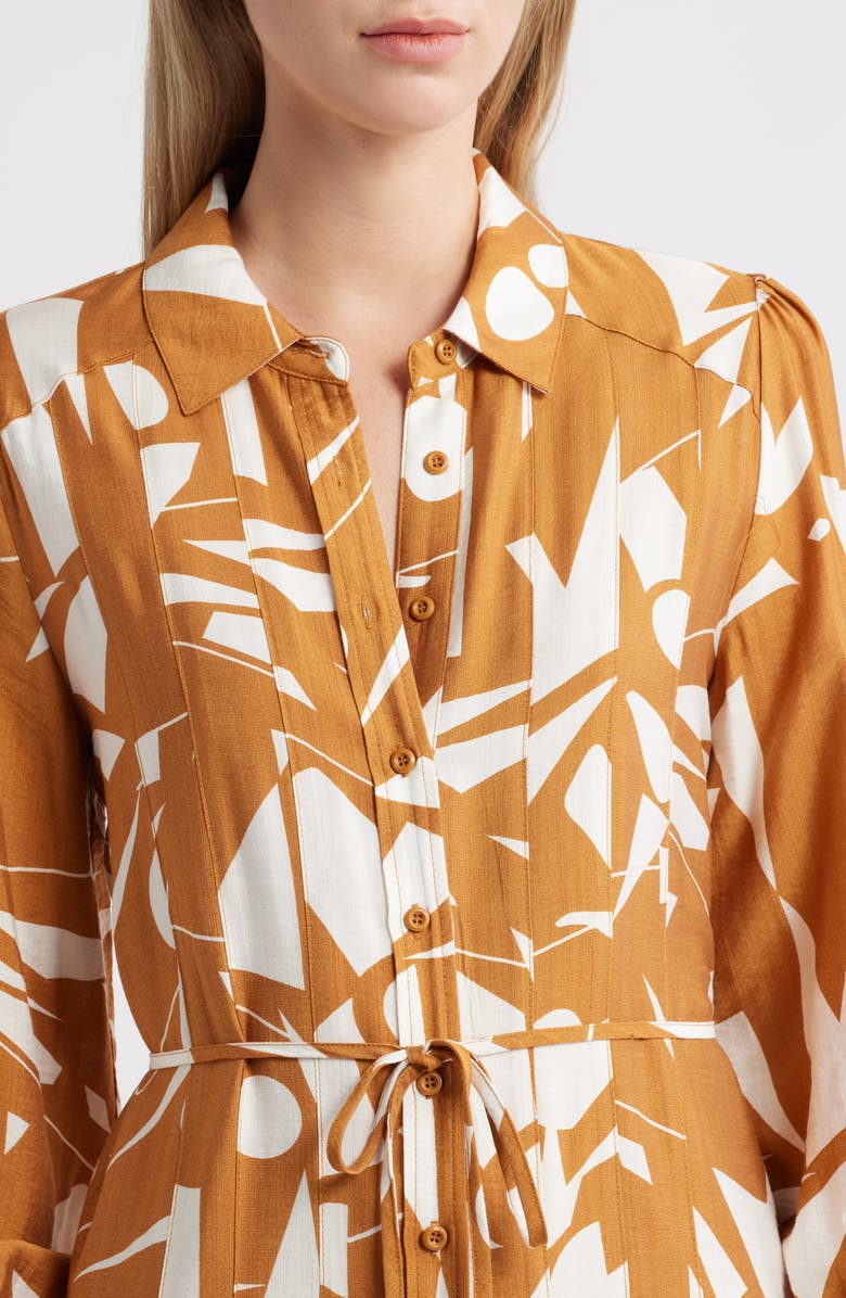 MELLODAY Long Sleeve Geometric Shirtdress, Alternate, color, Mustard Geo