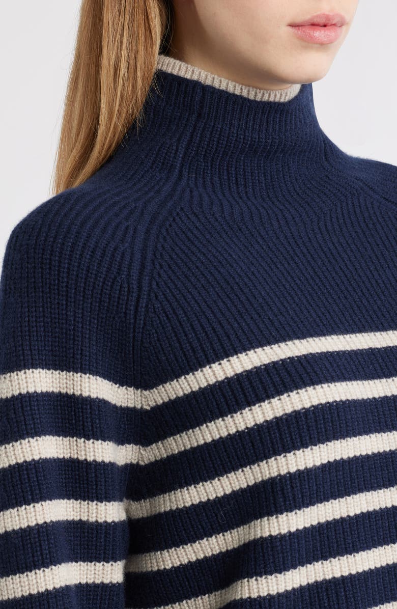 rag & bone Stripe Wool Cuff Sleeve Funnel Neck Sweater, Alternate, color, Navy
