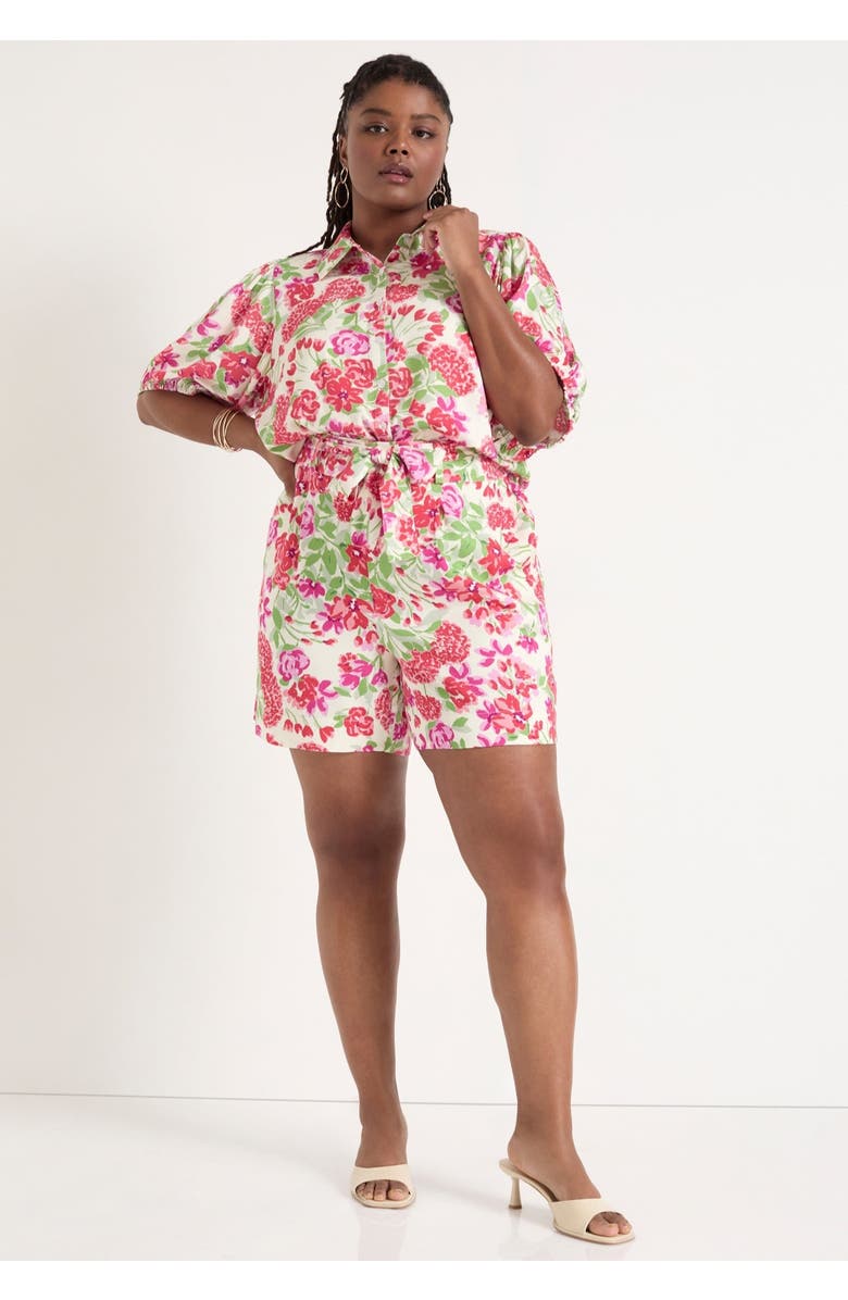 June + Vie Puff-Sleeve Button-Down Blouse, Alternate, color, Garden Red