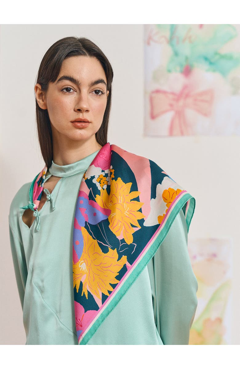 Lost Pattern FRIDA x LOST PATTERN "Frida's Garden" Silk Bandana Scarf, Alternate, color, Purple