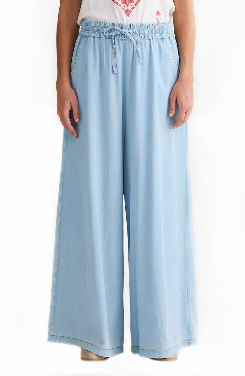 Talisman the Label Freedom Wide Leg Cotton Drawstring Pants, Main, color, Light Denim