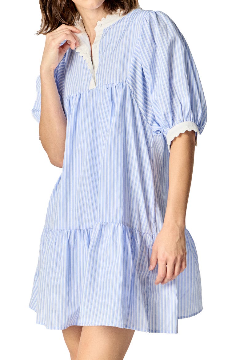 Scallop Stripe Minidress, Alternate, color, POWDER BLUE/ WHITE