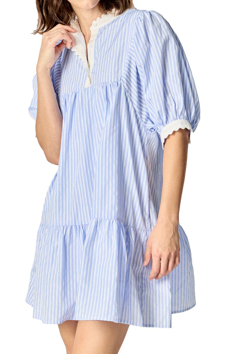 English Factory Scallop Stripe Minidress, Alternate, color, Powder Blue/ White