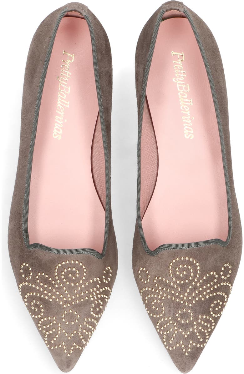 Pretty Ballerinas Pointed Toe Studded Loafer, Alternate, color, Grey