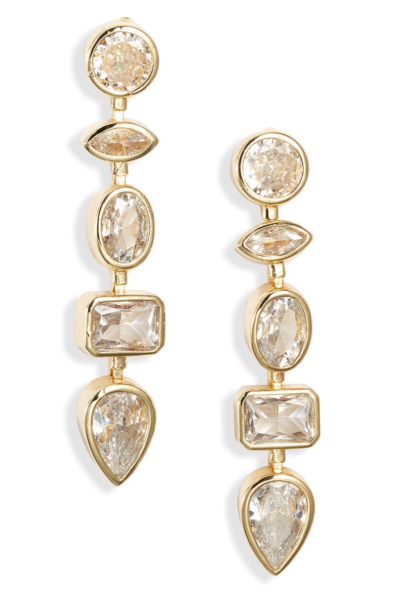 Orion Cubic Zirconia Drop Earrings, Main, color, GOLD