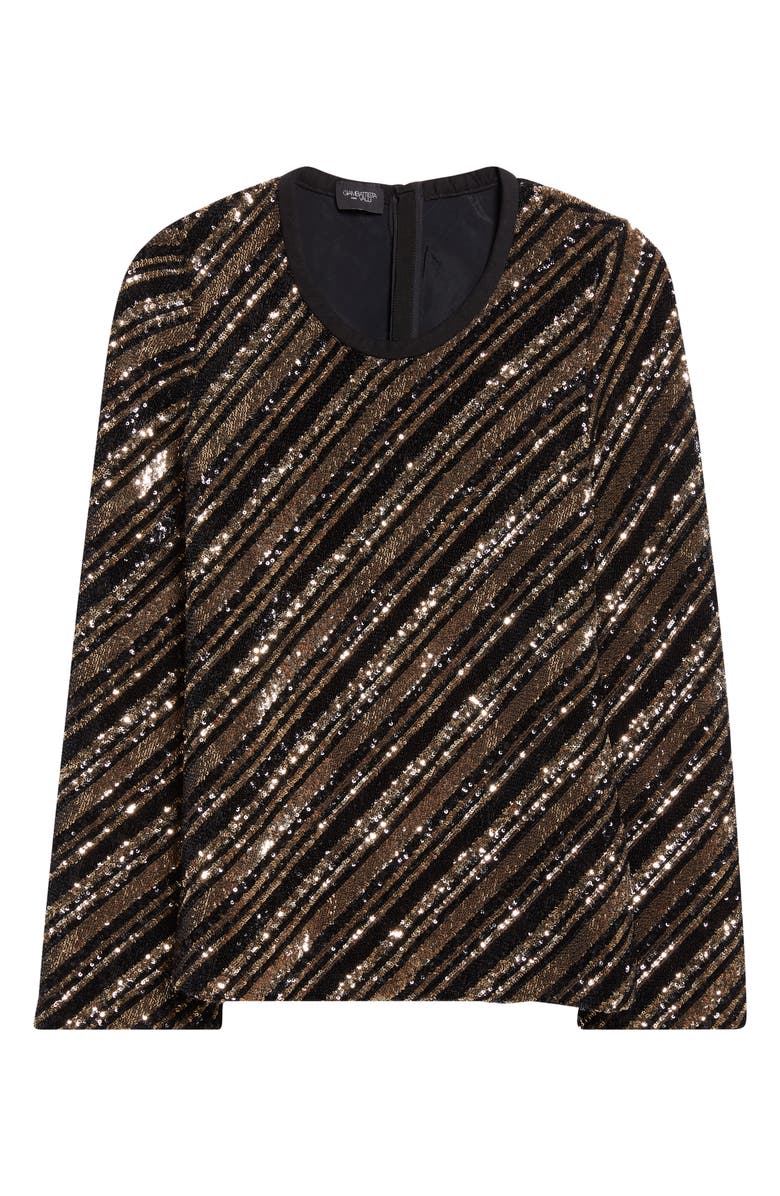 Giambattista Valli Stripe Sequin Long Sleeve Top, Alternate, color, Black/ Gold